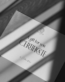 A stylish black-and-white gift certificate with intriguing shadows, perfect for artistic use.